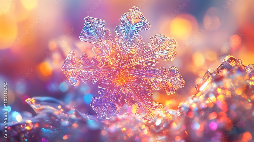 Abstract holographic snowflake glowing with winter vibes on a bright background