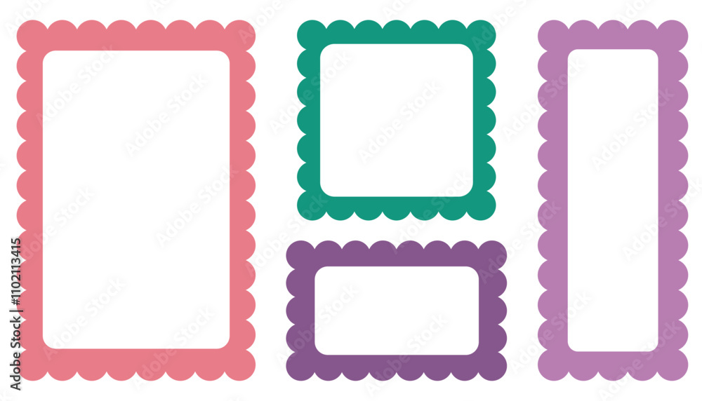 Colorful Cute Frames with Ruffles Edges Isolated on White. Simple Zig Zag Borders. Colorful Cute Frames with Ruffles Edges Isolated on White. Simple Zig Zag Borders.