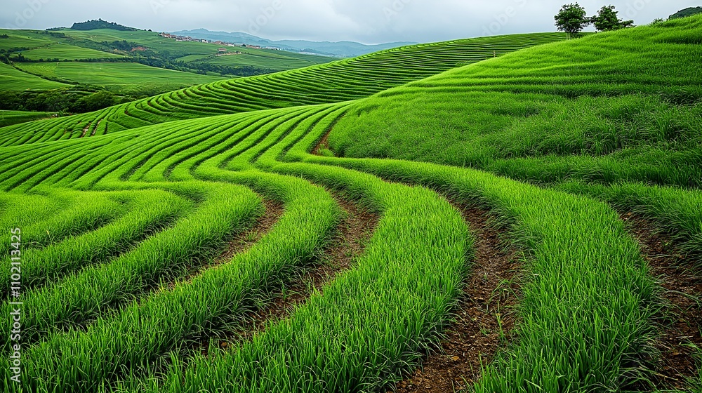 An agricultural field with rows of healthy crops, symbolizing growth and vitality. Generative ai illustration. An agricultural field with rows of healthy crops, symbolizing growth and vitality. Generative ai illustration.