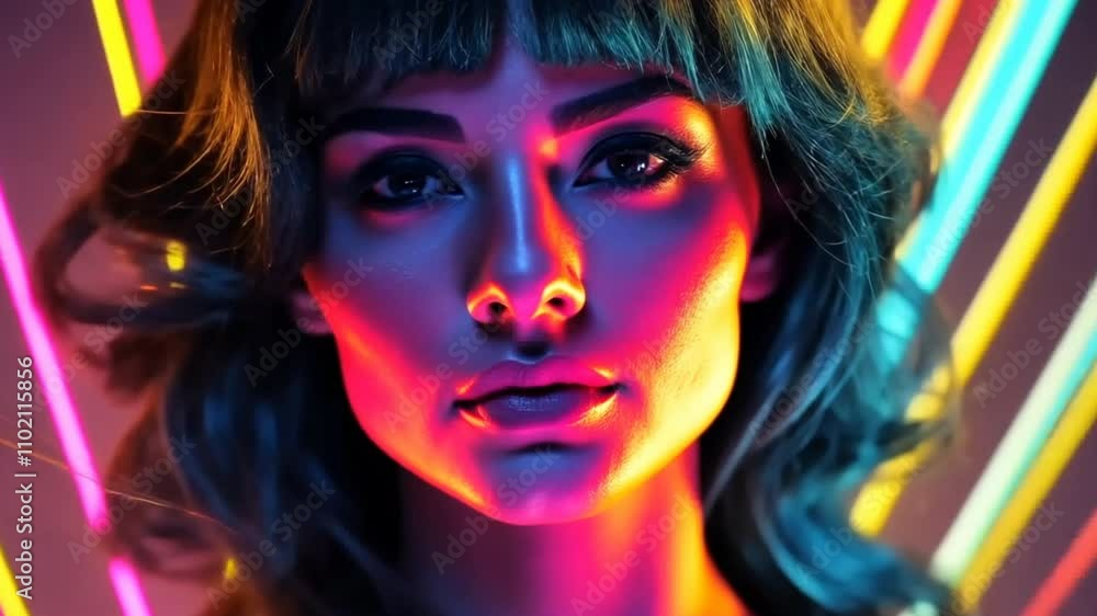 Neon light painting portrait with dynamic streaks of vibrant colors, creating an artistic and surreal studio look Neon light painting portrait with dynamic streaks of vibrant colors, creating an artistic and surreal studio look