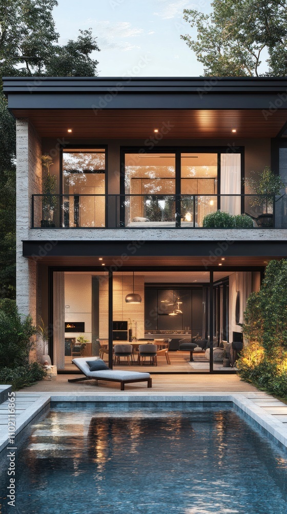 Modern Two Story House With Pool And Lush Landscaping Modern Two Story House With Pool And Lush Landscaping