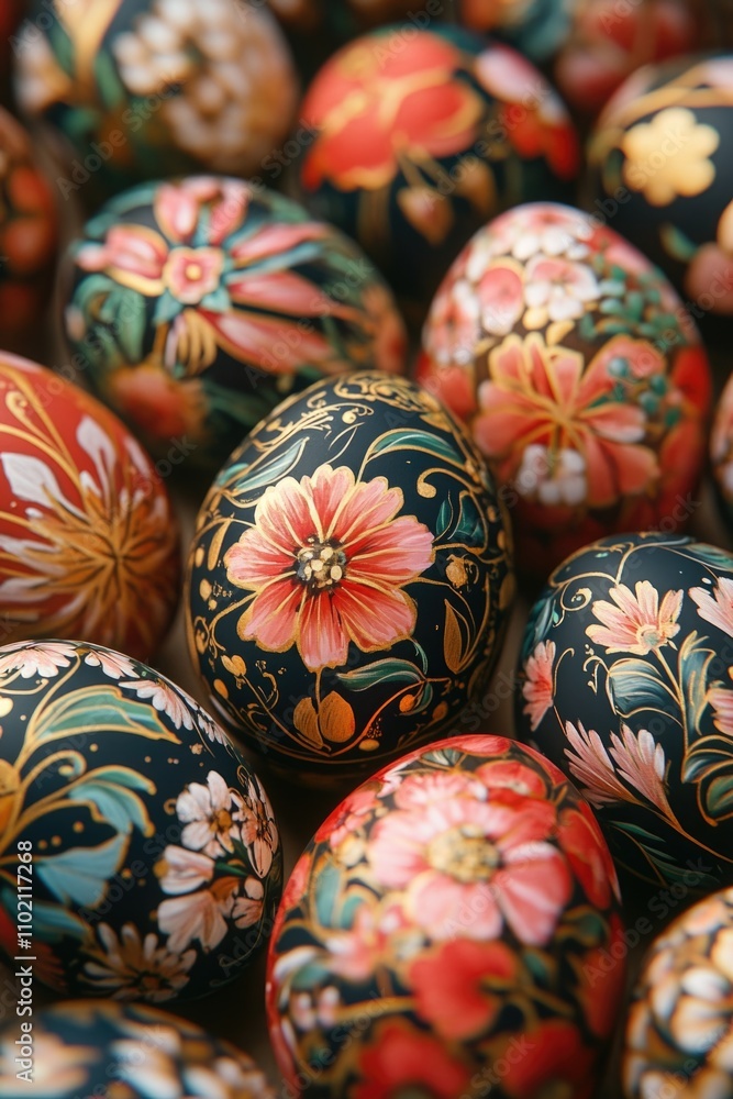 Piled Painted Eggs on Table Piled Painted Eggs on Table