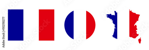 Map and flag of France. Round flag France. Vector borders country