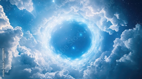 Blue Sky with Clouds and Stars
