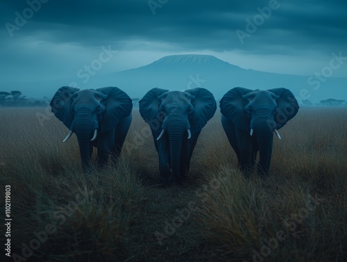 Elephants crossing the african savanna wildlife conservation photography photo