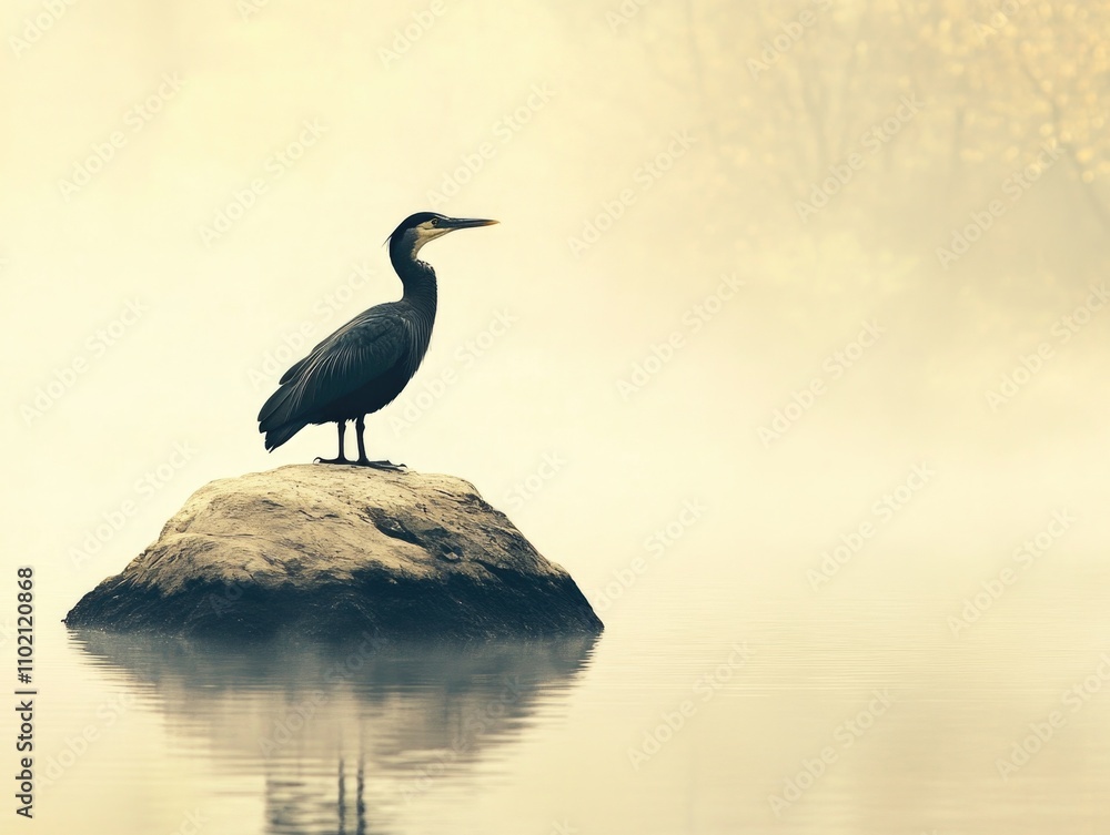 Naklejka premium Bird perched on rocky outcrop