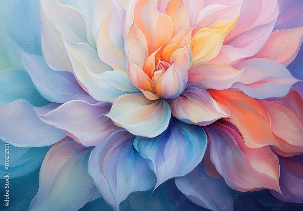 Fototapeta premium Elegant and Colorful Abstract Flower Illustration with Soft Pastel Hues and Graceful Petals, Perfect for Home Decor and Artistic Displays