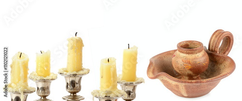 Εκτύπωση καμβά Clay candlestick and a candle stub isolated on white