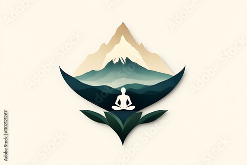 minimalist yoga illustration design stylized mountain lotus flower yoga pose silhouette mental health lifestyle selfcare photo