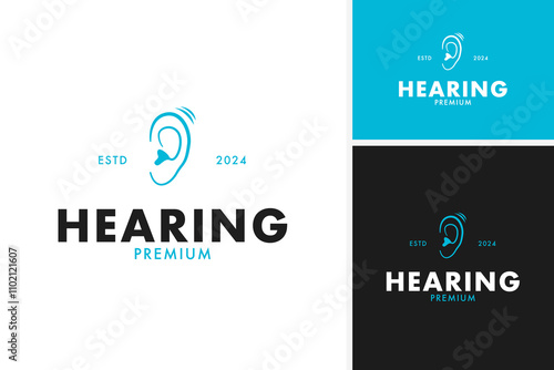 Line of ear hearing logo design concept template vector illustration