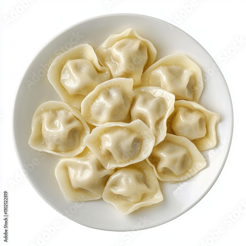 Classic plate of handmade dumplings with smooth, pleated edges isolated on white clean and appetizing presentation of traditional food