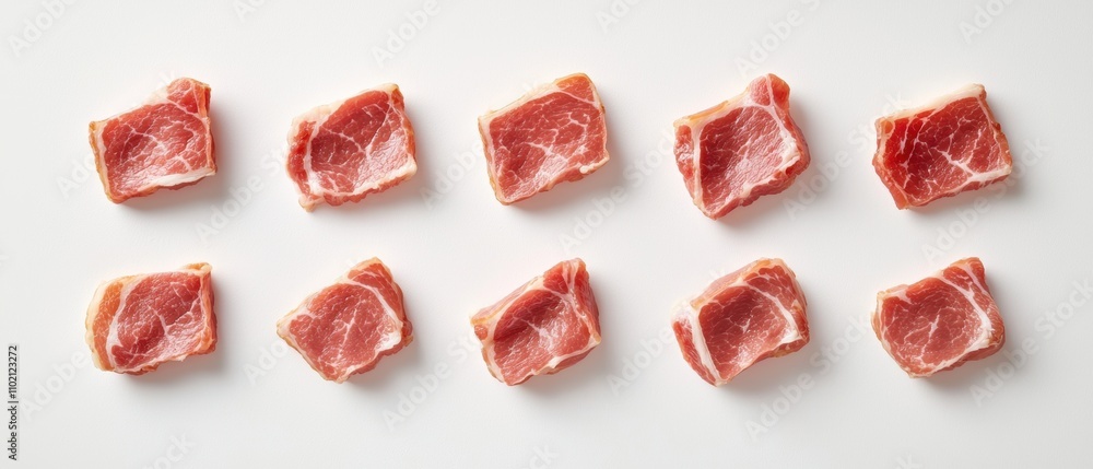 Crispy cooked bacon slices arranged in a crossed pattern isolated on a white background rich and savory texture perfect for food styling visuals Crispy cooked bacon slices arranged in a crossed pattern isolated on a white background rich and savory texture perfect for food styling visuals