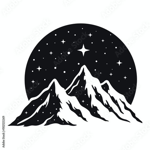 Mountain silhouette | Rocky mountains with Hill and moon icon or logo | Vector illustration