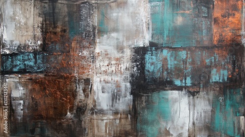 Textured abstract background featuring the weathered and oxidized look of metal in rich tones of copper, teal, and charcoal. The raw, organic details evoke an industrial aesthetic.