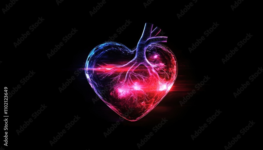 Electrified glowing heart with a red pulse line futuristic and energetic concept blending health care love and modern technology themes Electrified glowing heart with a red pulse line futuristic and energetic concept blending health care love and modern technology themes