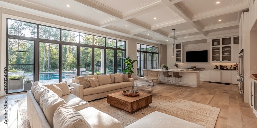 Luxurious Living Room Design With Pool View Luxurious Living Room Design With Pool View