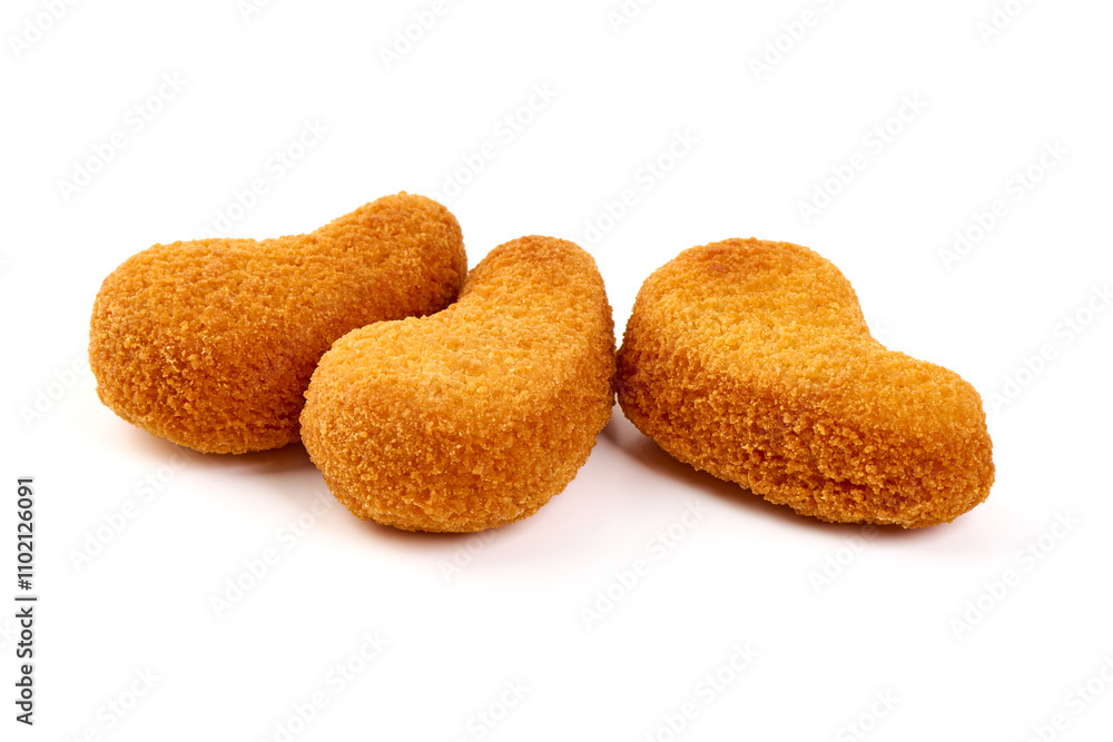 Crispy chicken nuggets, isolated on white background. Crispy chicken nuggets, isolated on white background.
