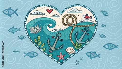 Wallpaper Mural Heart in marine style Torontodigital.ca