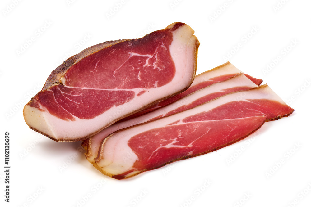 Dry Spanish ham, Jamon Serrano, Iberian ham Isolated on white background. Dry Spanish ham, Jamon Serrano, Iberian ham Isolated on white background.