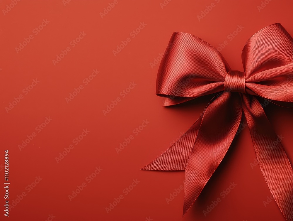 Elegant Red Ribbon Bow on Monochromatic Background - Luxurious Gift Concept for Valentine's Day or Celebrations Elegant Red Ribbon Bow on Monochromatic Background - Luxurious Gift Concept for Valentine's Day or Celebrations