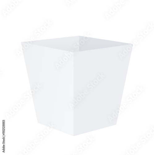 White open empty Box, cardboard packaging trapezoidal shape. Vector realistic Mockup. Packaging for food, flowers, gifts. Blank template.