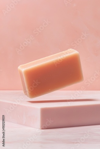 Ethereal Peach Soap on Pink Marble Minimalist Beauty Product Presentation in Serene Pastel Setting - Luxury Spa Concept