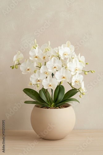 Wallpaper Mural Exquisite Closeup of Creamy Phalaenopsis Orchid Plant on Textured Beige Background - Serene Botanical Elegance for Home Decor Torontodigital.ca