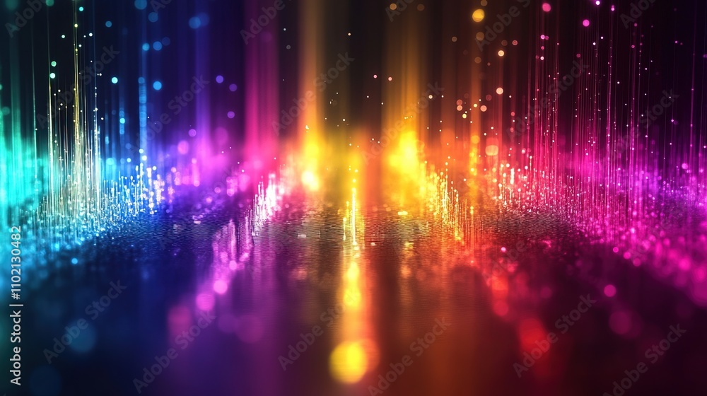Sound waves bouncing off surfaces, bright and vibrant colors Sound waves bouncing off surfaces, bright and vibrant colors