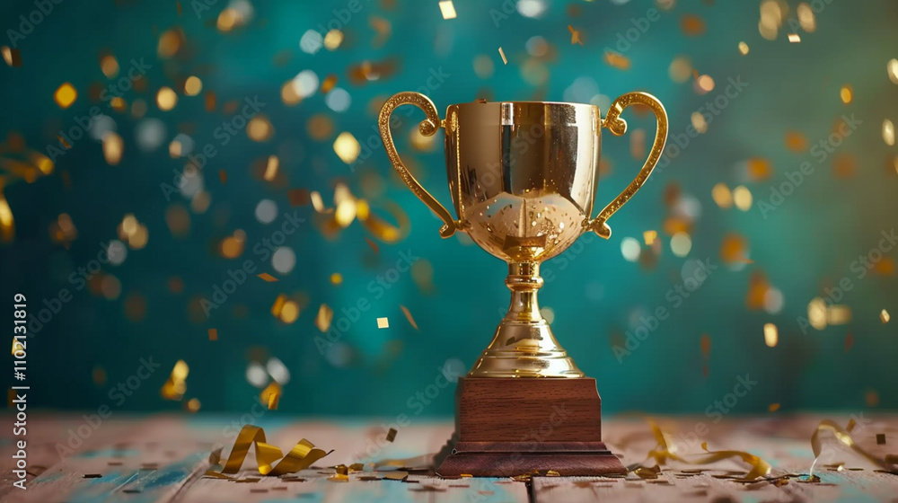 Golden Trophy Cup with Celebration Confetti Background
Golden Trophy Cup with Celebration Confetti Background