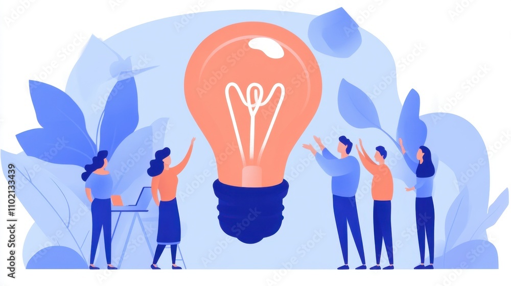 Team Collaboration with Lightbulb Innovation Concept Illustration Team Collaboration with Lightbulb Innovation Concept Illustration