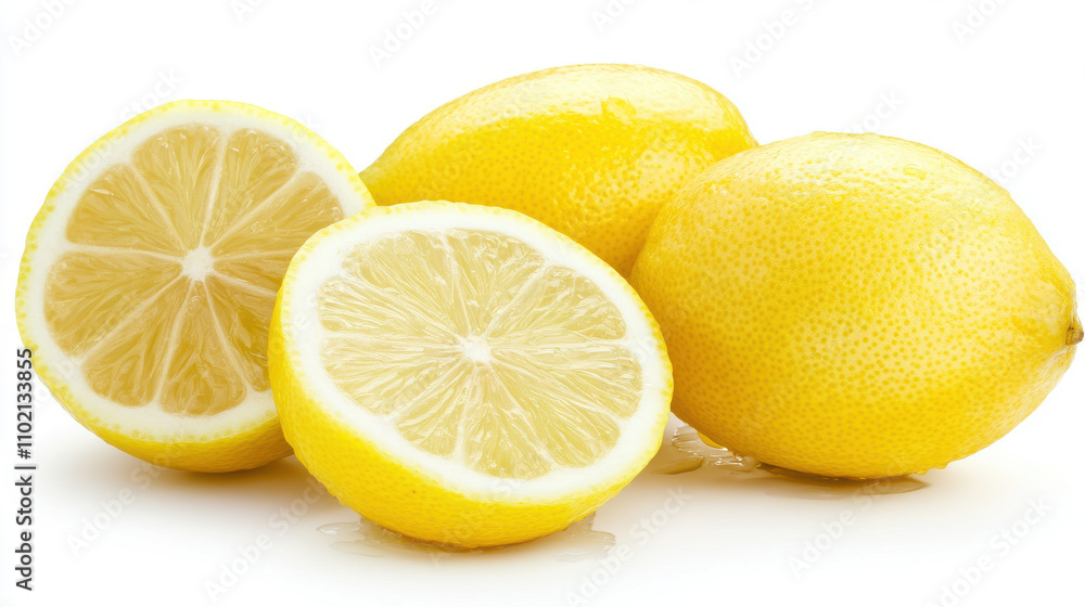 Fresh lemons with sliced pieces showcasing juicy texture Fresh lemons with sliced pieces showcasing juicy texture