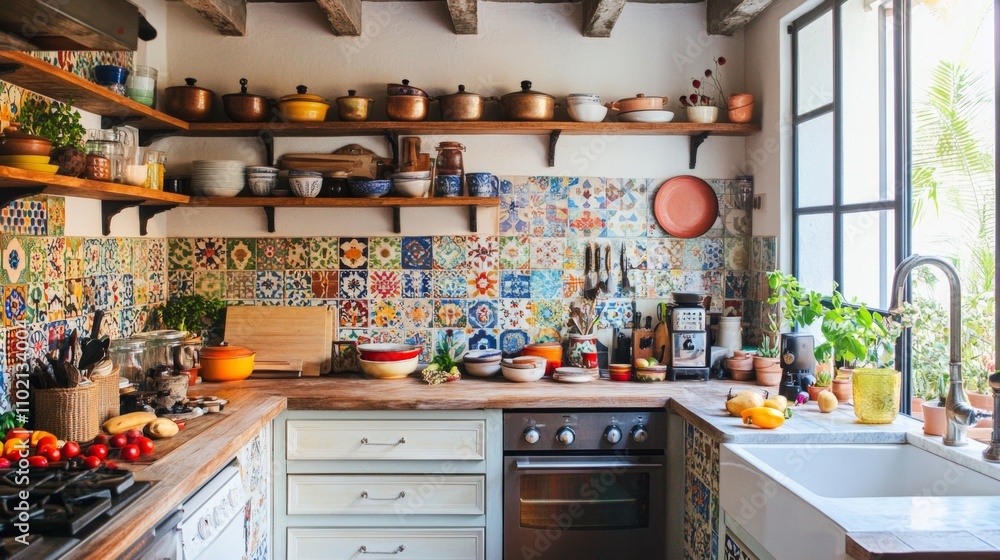 Vibrant Colorful Kitchen with Rustic Charm Vibrant Colorful Kitchen with Rustic Charm