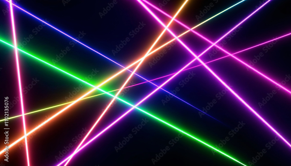 Colorful laser beams crossing in a dynamic display of light at a vibrant event showcasing technology and creativity in a darkened environment Colorful laser beams crossing in a dynamic display of light at a vibrant event showcasing technology and creativity in a darkened environment