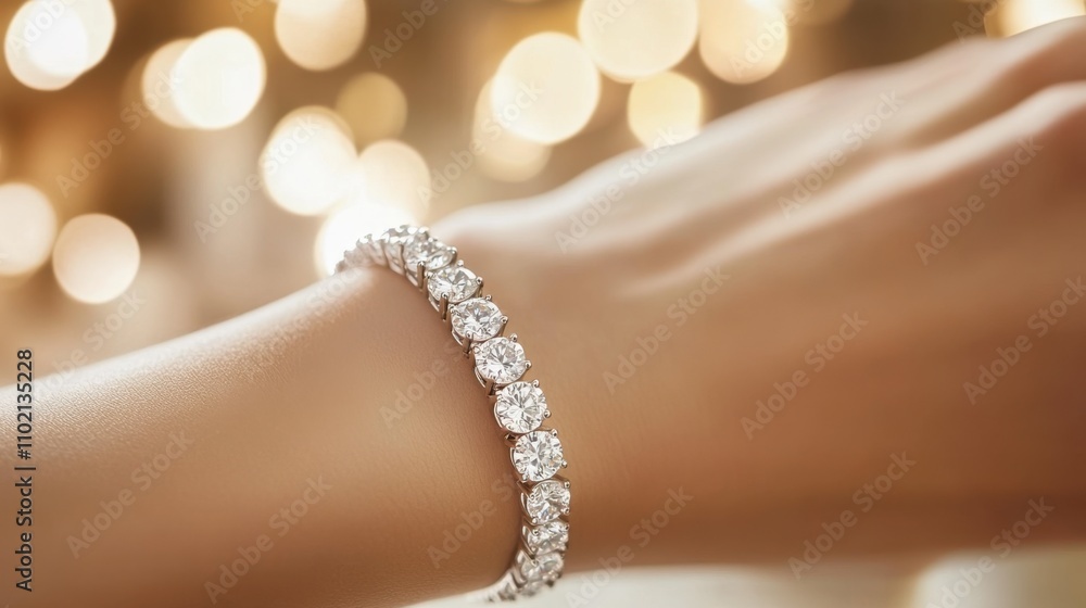 Elegant Silver Bracelet with Sparkling Diamonds on a Hand Elegant Silver Bracelet with Sparkling Diamonds on a Hand