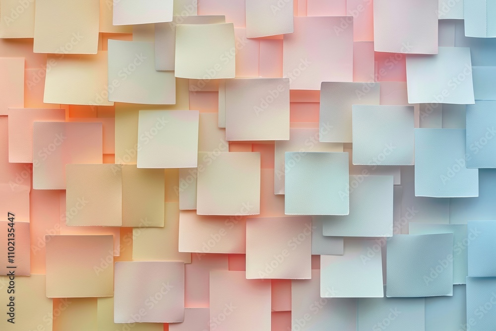 Background of soft pastel-colored sticky notes arranged in an abstract pattern Background of soft pastel-colored sticky notes arranged in an abstract pattern