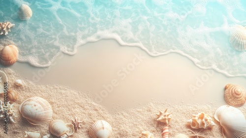 Fototapeta Naklejka Na Ścianę i Meble -  Shells on the sand beach theme background