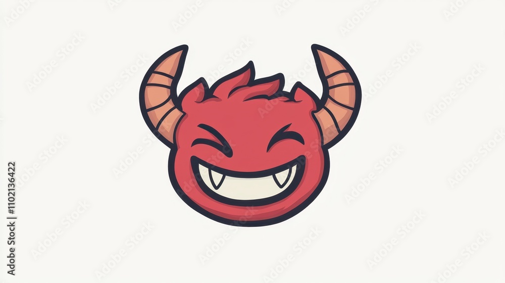 Obraz premium Cartoon Red Demon with Horns and a Cheerful Expression