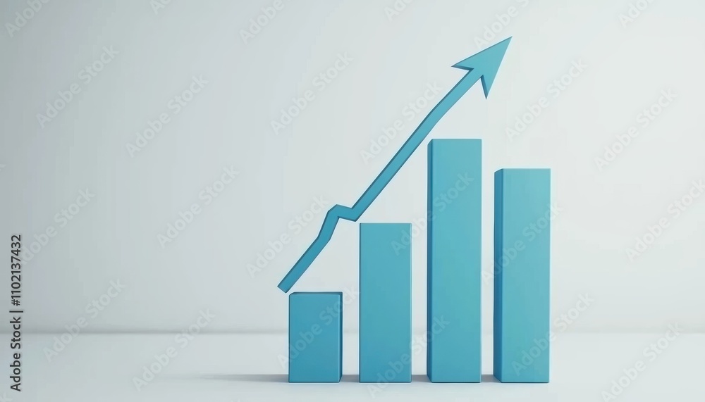 3D blue bars increasing in height with a sharp arrow pointing up on a white backdrop visualizing positive trends and financial growth 3D blue bars increasing in height with a sharp arrow pointing up on a white backdrop visualizing positive trends and financial growth