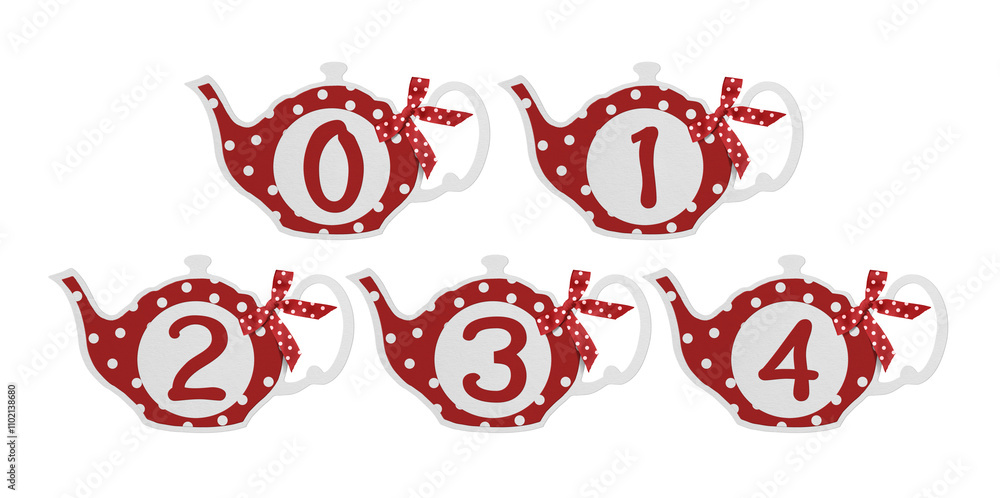 Fototapeta premium Teapot retro scrapbook paper tag set with number on white background. Part 1