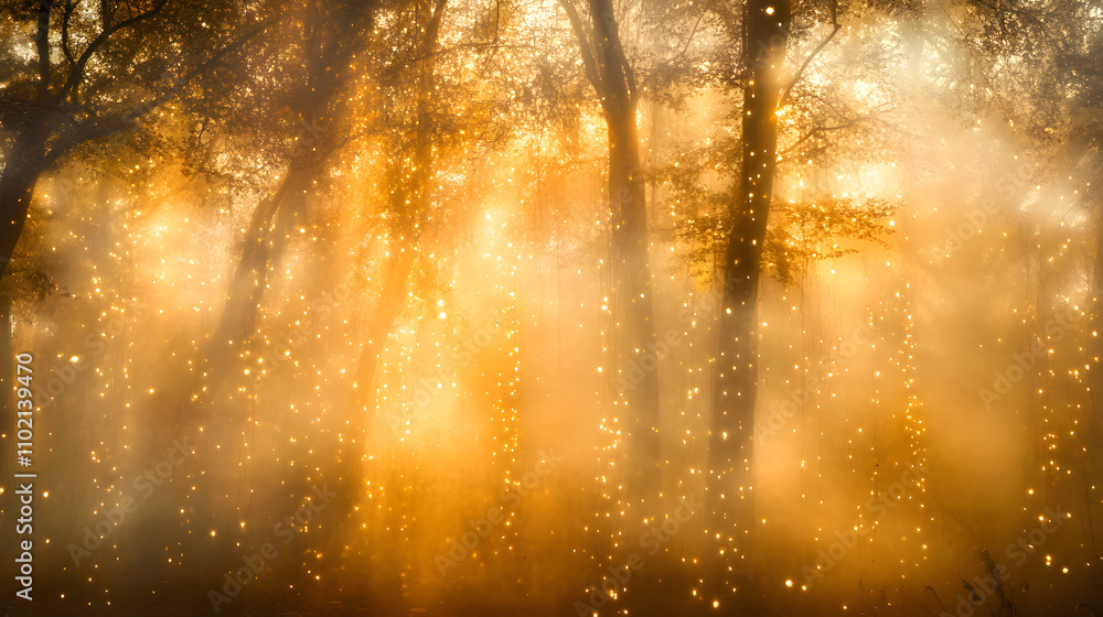 Radiant Reverie: Golden Light Meets Mystical Fog in a Dreamlike Dance of Shimmering Illumination Radiant Reverie: Golden Light Meets Mystical Fog in a Dreamlike Dance of Shimmering Illumination