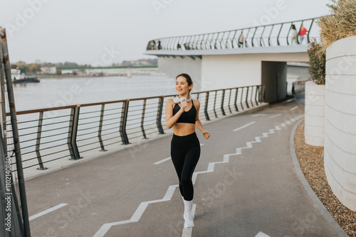 Joyful jogger embraces morn...