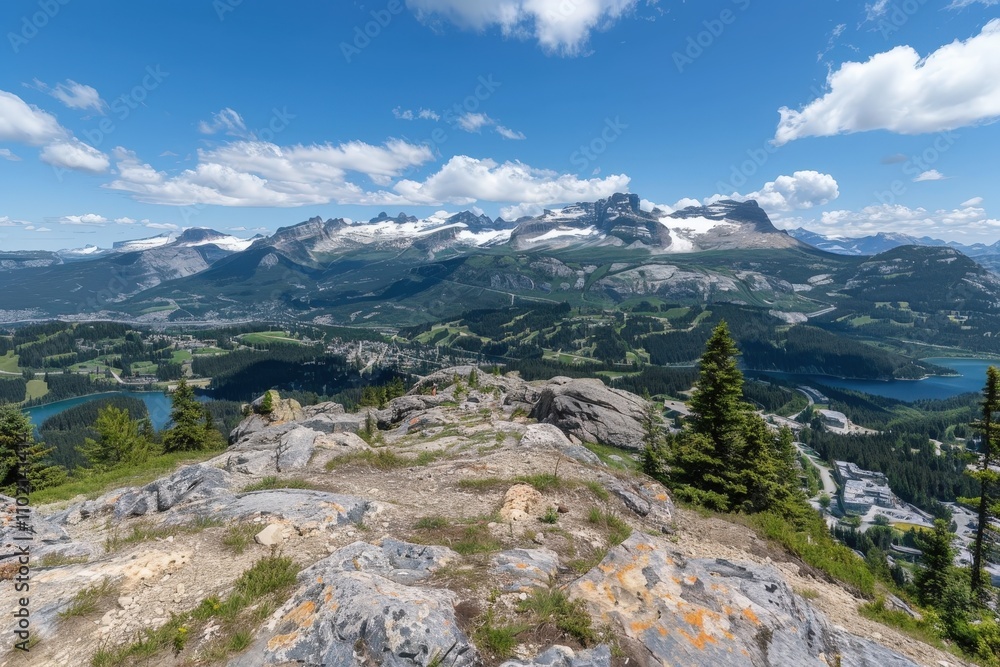 A mountain range with a city in the distance A mountain range with a city in the distance