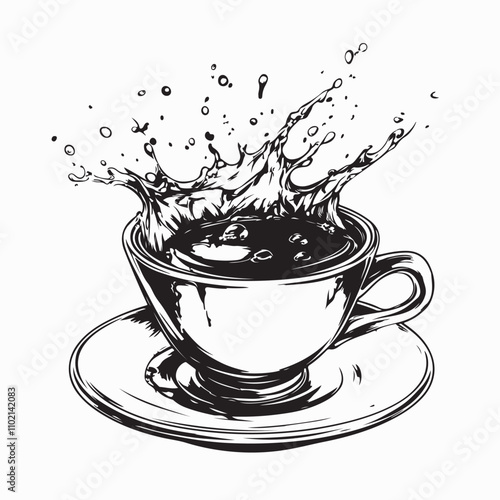 Cup Coffee Splash Vector Image. Black and white Cup Coffee Splash Vector Image Isolated on white background.