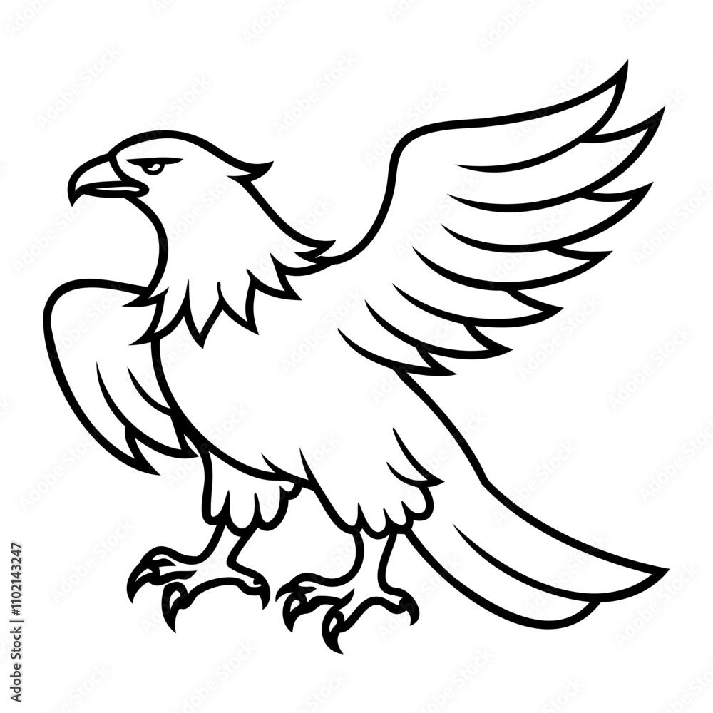 Obraz premium Eagle Bird Vector outline or Line art Black Silhouette isolated on transparent background