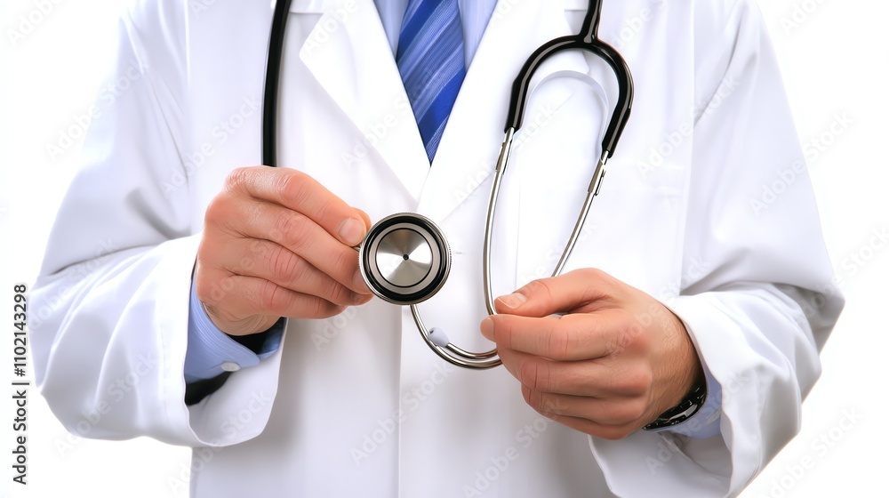 Doctor holding stethoscope in medical practice. Doctor holding stethoscope in medical practice.
