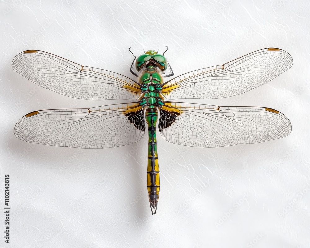 Vibrant Metallic Green Dragonfly Closeup on Textured Surface - Symmetrical Macro View for Nature Enthusiasts and Scientific Projects Vibrant Metallic Green Dragonfly Closeup on Textured Surface - Symmetrical Macro View for Nature Enthusiasts and Scientific Projects