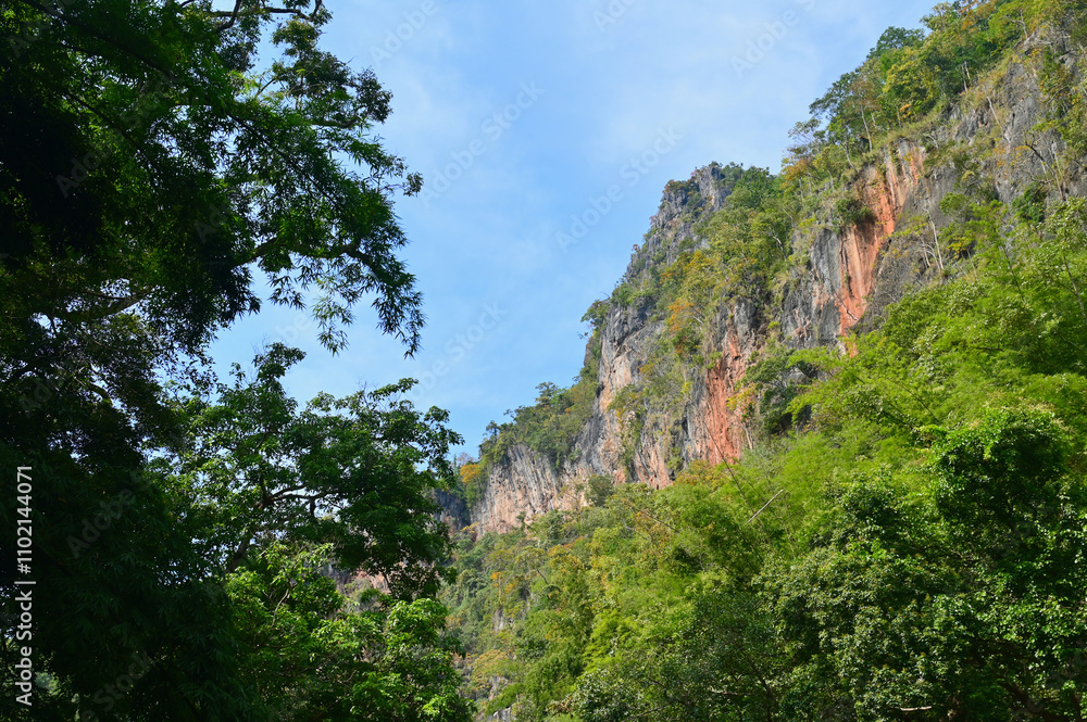 Red Cliffs and Lush Green Forest in Umphang Wildlife Sanctuary in Tak Province Red Cliffs and Lush Green Forest in Umphang Wildlife Sanctuary in Tak Province