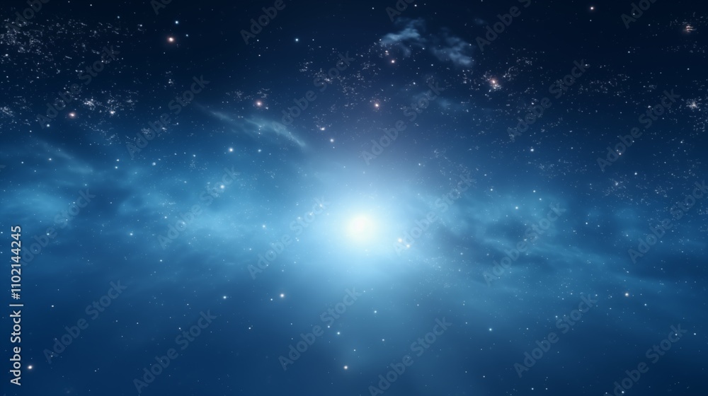 Obraz premium A glowing galaxy with bright stars soft natural light space on the right,generative ai illustration