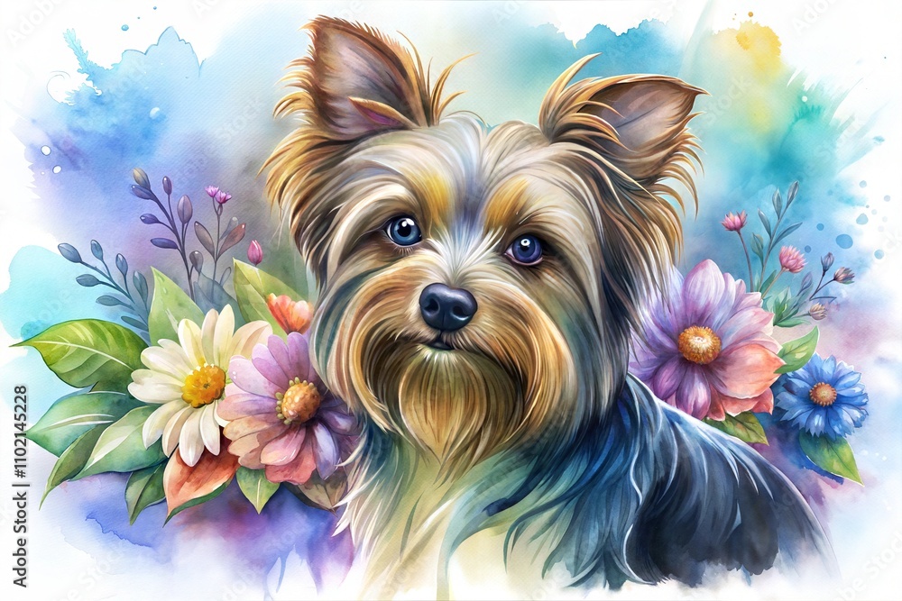Fototapeta premium yorkshire terrier with flower