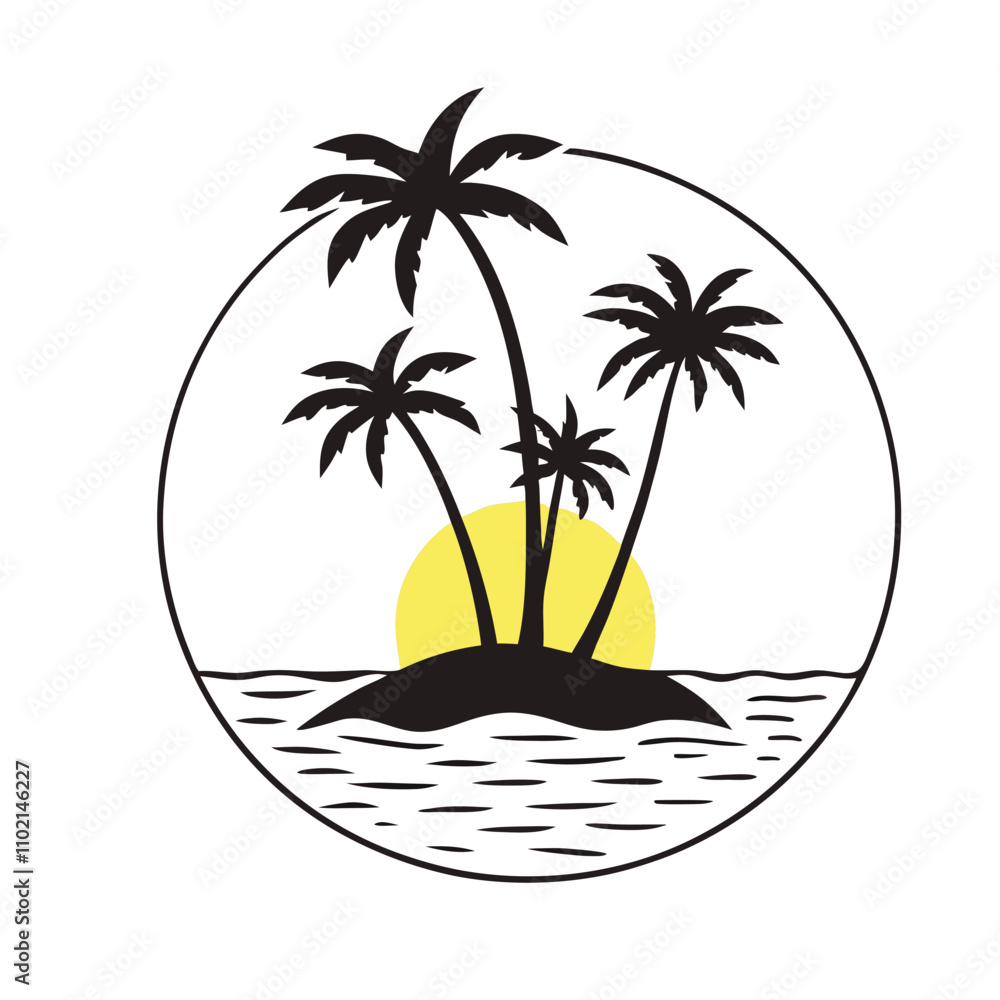 Fototapeta premium a circular illustration of a small island with three palm trees on it